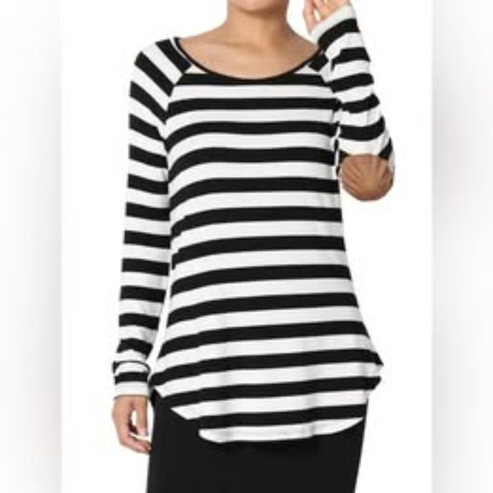 Reborn J Striped Long Sleeve Top with Brown Elbow Patches - Size Large